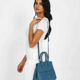 شنطة كتف جلد طبيعي بحامل قابل للتعديل لون تركواز - 8