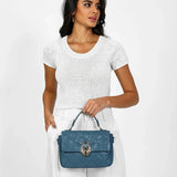 شنطة كتف جلد طبيعي بحزام قابل للفصل لون تركواز - 7