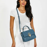 شنطة كتف جلد طبيعي بحزام قابل للفصل لون تركواز - 6