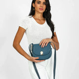 شنطة كروس بدي جلد بحزام قابل للتعديل لون تركواز - 7