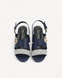 صندل بكعب عريض وحزام بإبزيم لون كحلي - 2