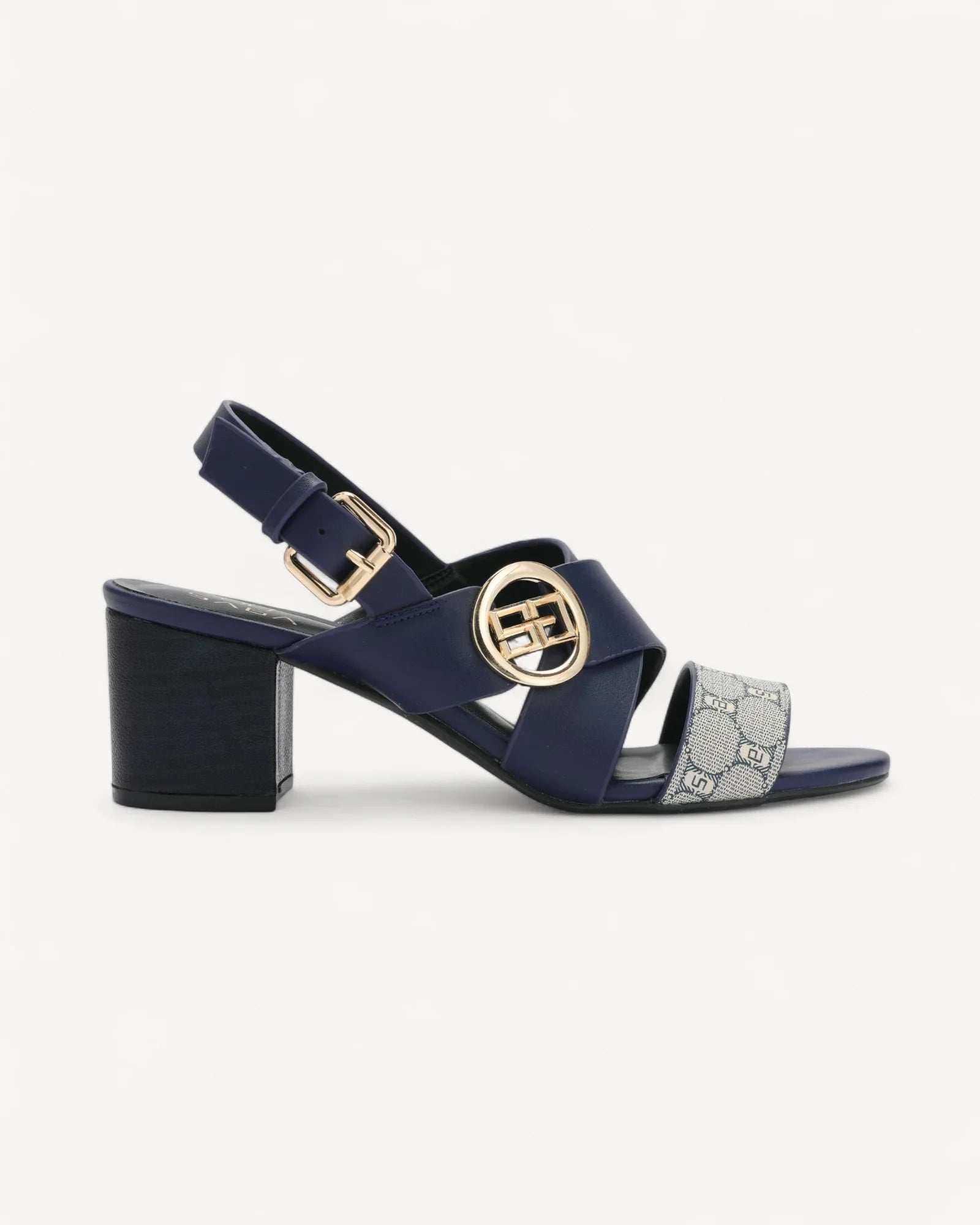 صندل بكعب عريض وحزام بإبزيم لون كحلي - 1