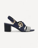 صندل بكعب عريض وحزام بإبزيم لون كحلي - 1