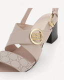 صندل بكعب عريض وحزام بإبزيم لون بيج - 4