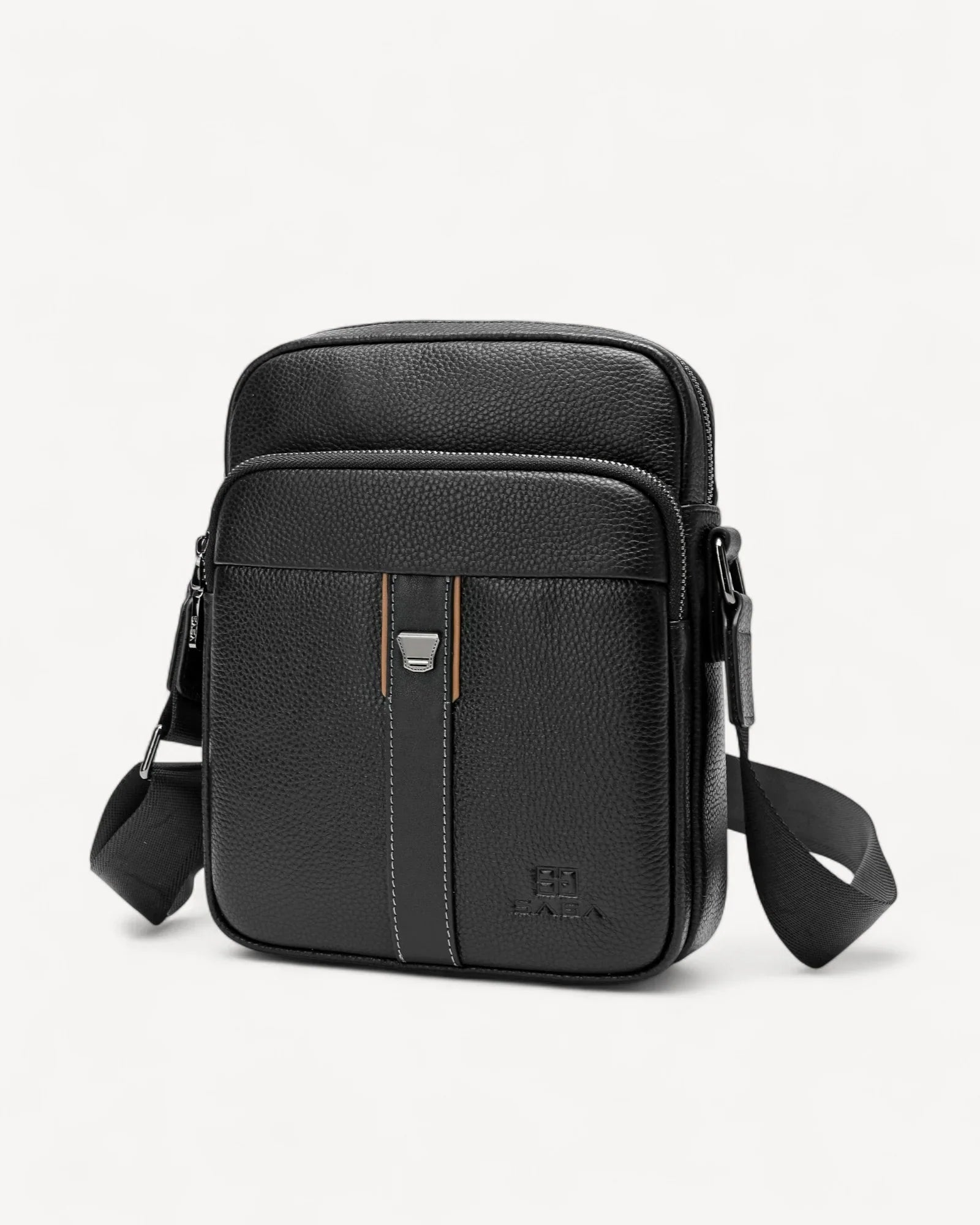 شنطة خصر جلد طبيعي بحامل لون اسود - 1