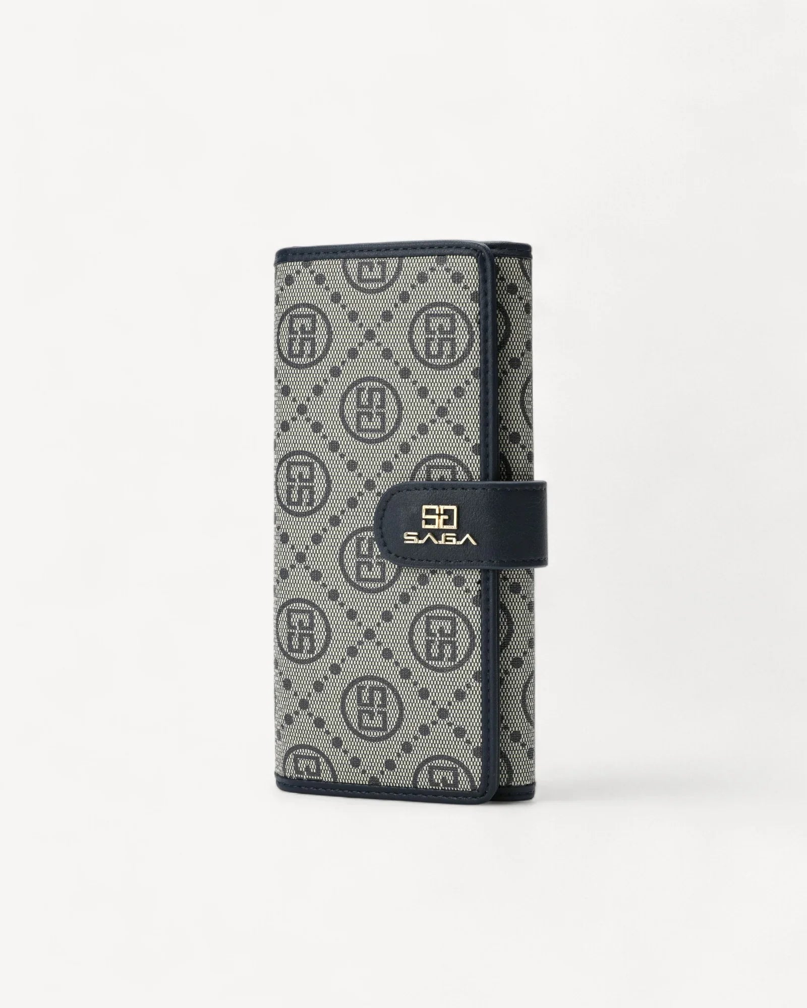 محفظة طويلة بنقشة مونوغرام لون كحلي - 1