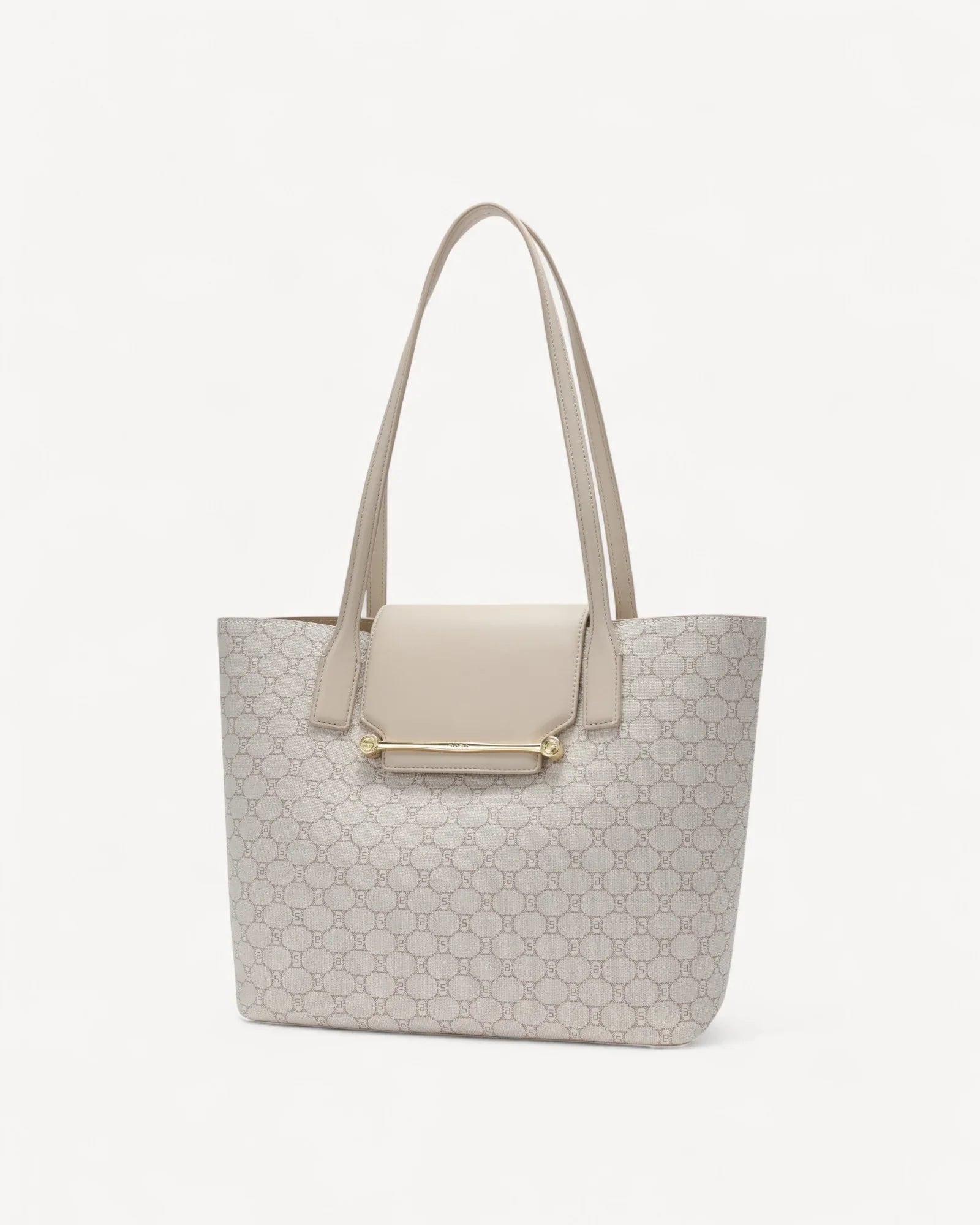 شنطة توت مونوغرام شعار ساغا لون بيج - 1