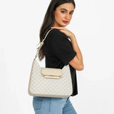 شنطة كتف مونوغرام هاف مون بحزام لون بيج - 6