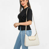 شنطة كتف مونوغرام هاف مون بحزام لون بيج - 9