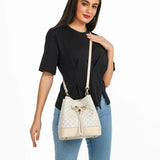 شنطة باكيت مونوغرام مع محفظة لون بيج - 8