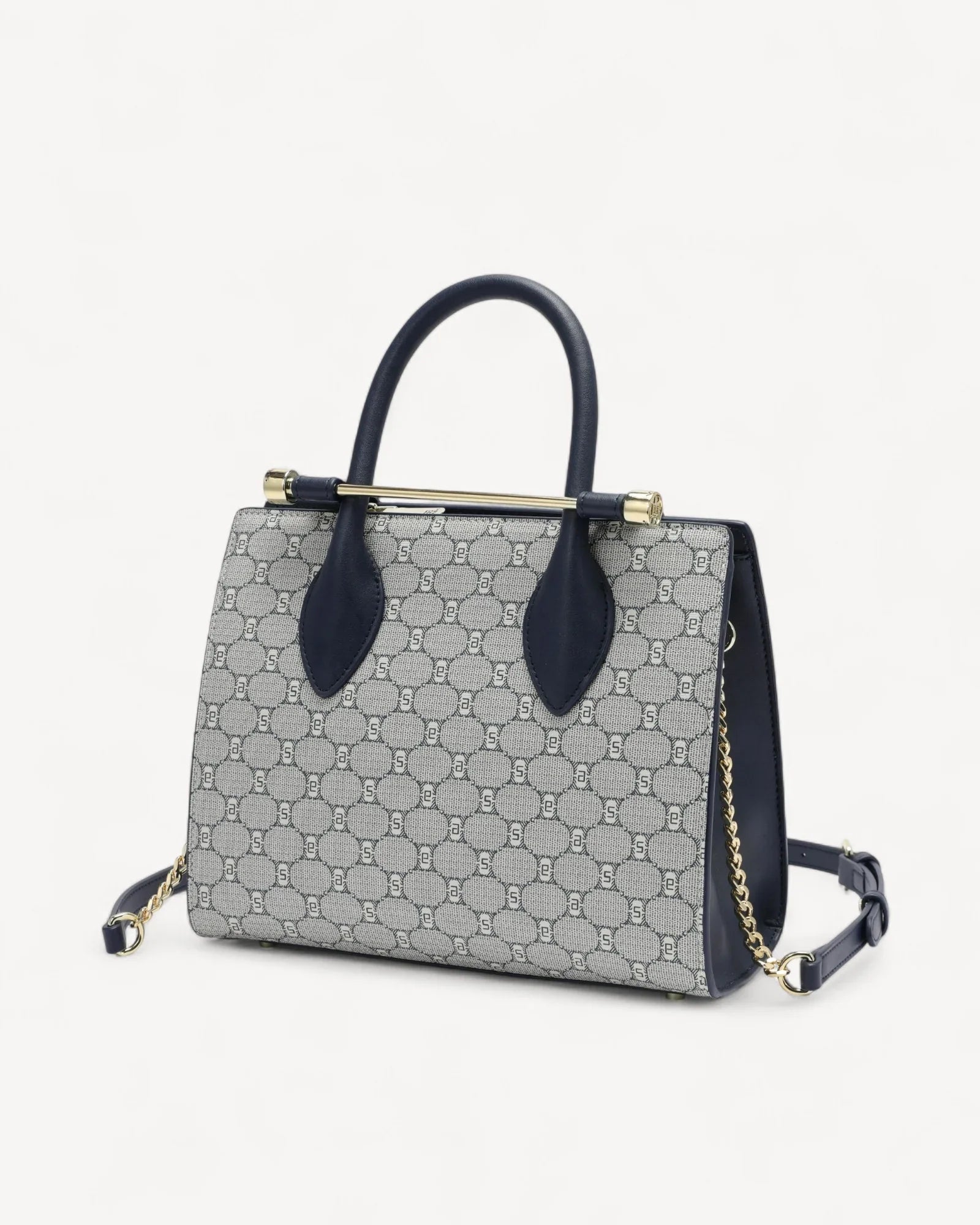 شنطة كتف بنقشة مونوغرام لون كحلي - 1