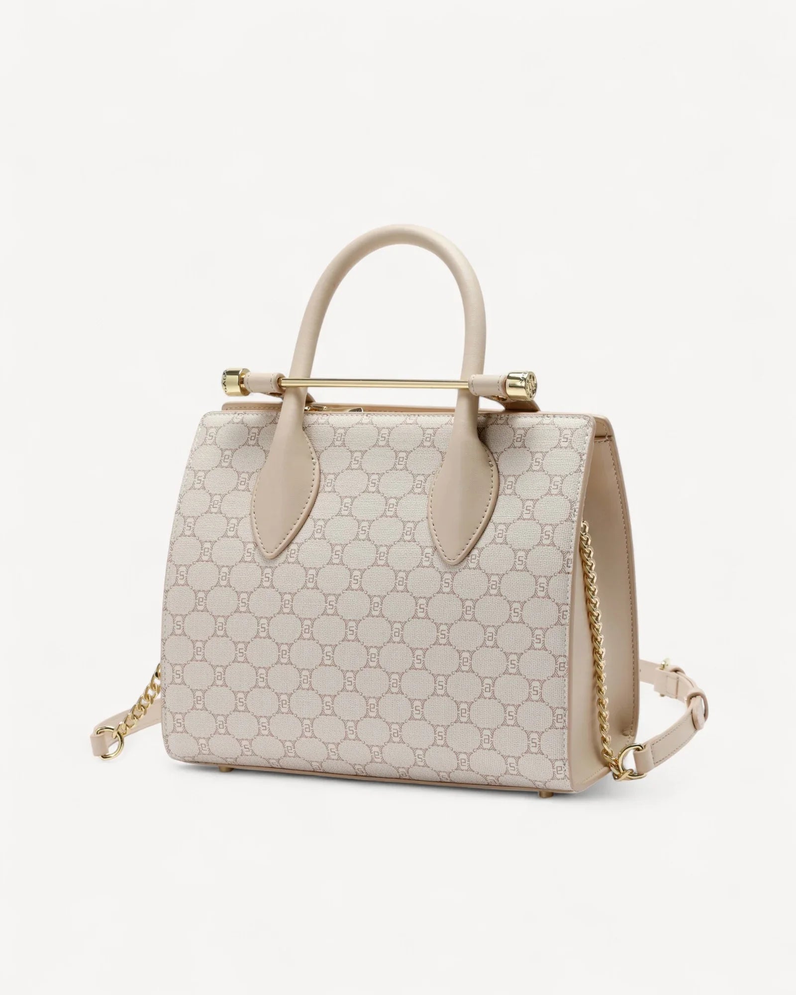 شنطة كتف بنقشة مونوغرام لون بيج - 1