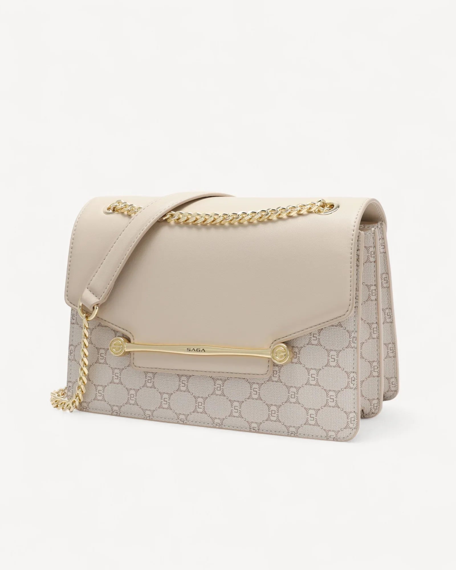 شنطة كتف وحزام كتف بسلسلة لون بيج - 1