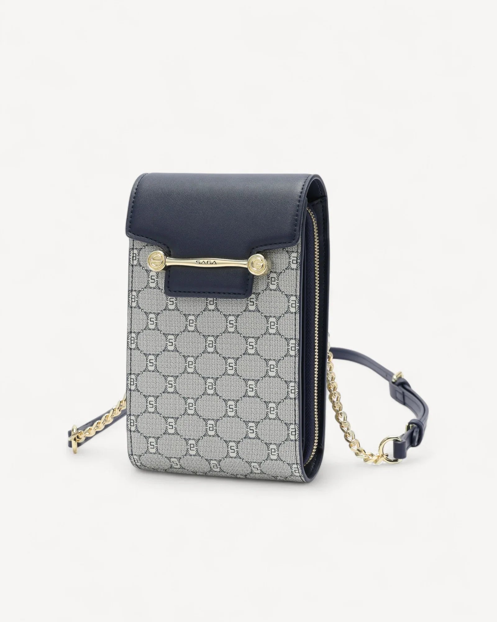 شنطة كروس بدي صغيرة بحزام ذهبي لون كحلي - 1