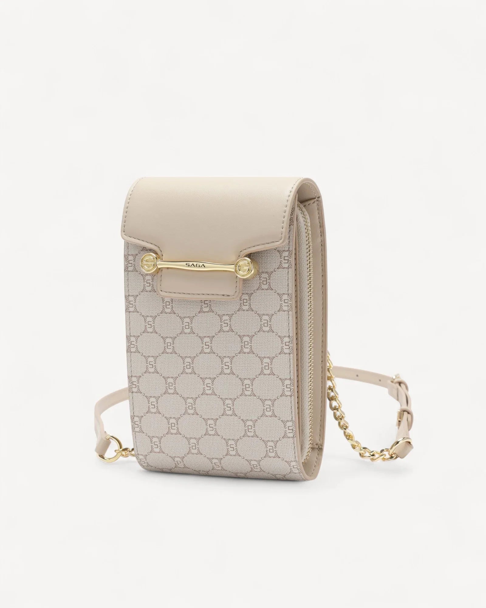 شنطة كروس بدي صغيرة بحزام ذهبي لون بيج - 1