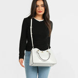 شنطة جلد ناعم بمقبض وحمالة كتف لون ابيض - 6