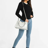 شنطة جلد ناعم بمقبض وحمالة كتف لون ابيض - 7