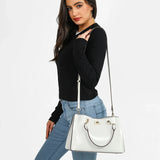 شنطة جلد ناعم بمقبض وحمالة كتف لون ابيض - 8