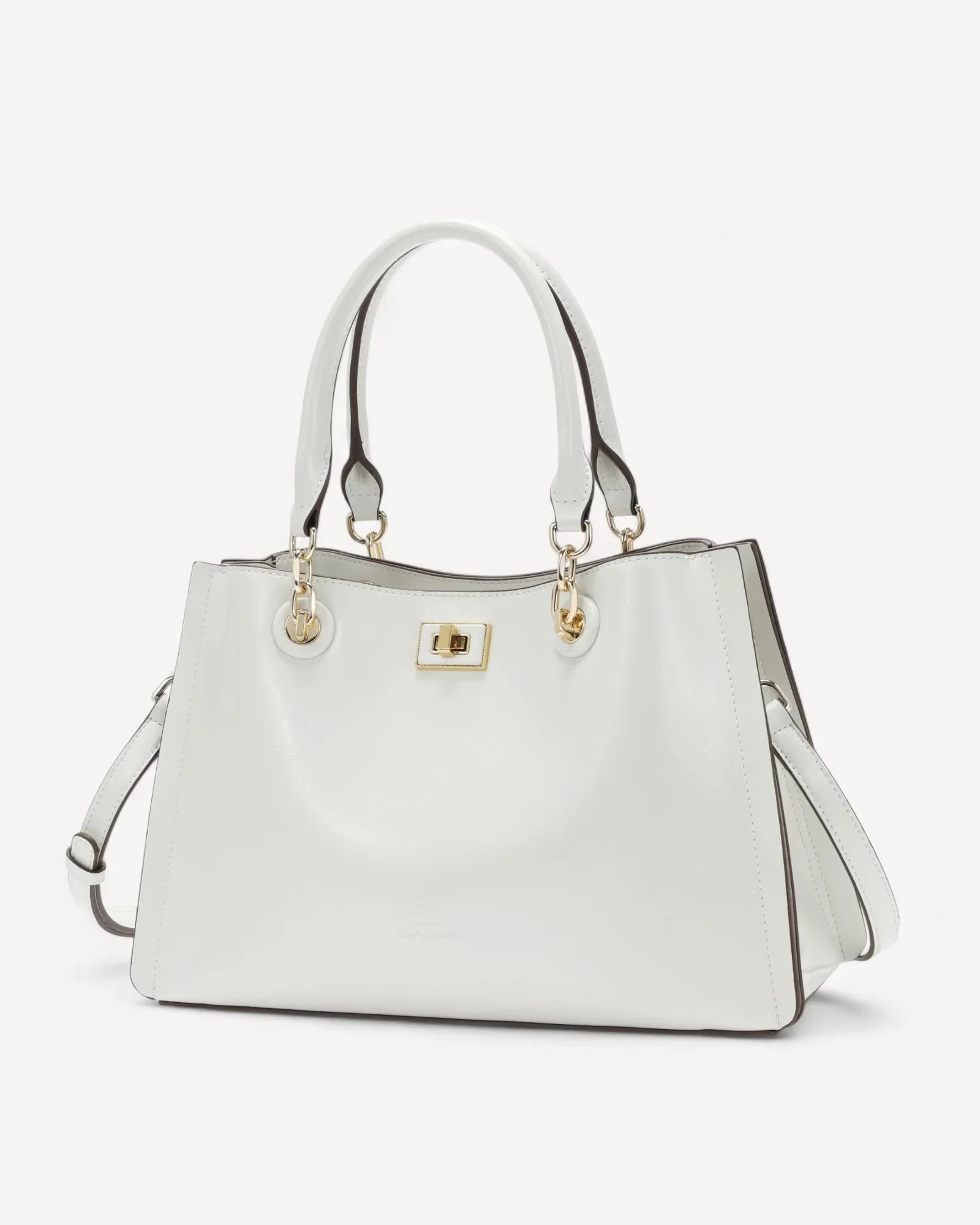 شنطة جلد ناعم بمقبض وحمالة كتف لون ابيض - 1