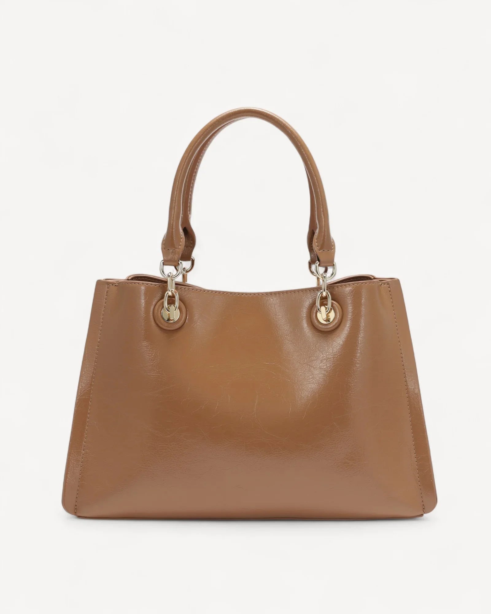 شنطة جلد ناعم بمقبض وحمالة كتف لون بني - 2