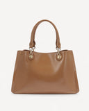 شنطة جلد ناعم بمقبض وحمالة كتف لون بني - 2