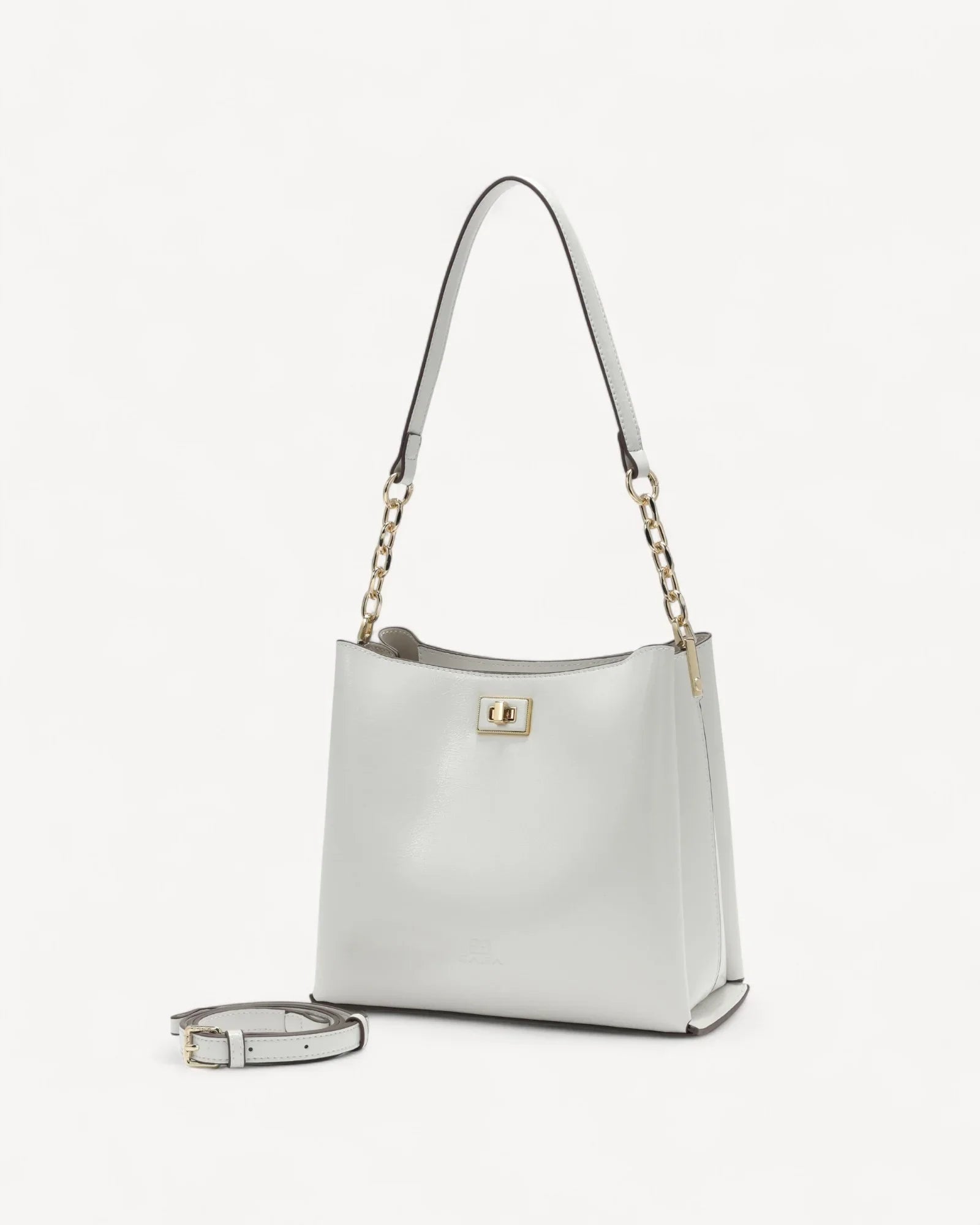 شنطة كتف جلد ناعم بحزام يد وكتف قابل للتعديل لون ابيض - 1