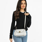 شنطة كتف جلد ناعم بحزام قابل للتعديل لون ابيض - 6