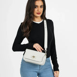 شنطة كروس بدي جلد طبيعي بحامل لون ابيض - 6