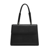 A large, elegant black women's handbag for work.