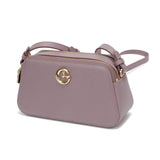 Elegant women's shoulder bag in mauve with top zipper