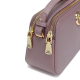 Elegant women's shoulder bag in mauve with top zipper
