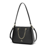 Elegant women's shoulder bag in mauve with gold metallic details