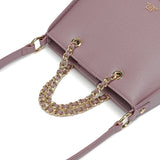 Elegant women's shoulder bag in mauve with gold metallic details