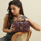 شنطة كتف صغيرة جلد طبيعي لون عنابي - 6