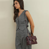 شنطة كتف صغيرة جلد طبيعي لون عنابي - 7