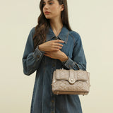 شنطة كتف صغيرة جلد طبيعي لون بيج - 8