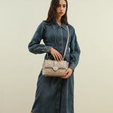 شنطة كتف صغيرة جلد طبيعي لون بيج - 7