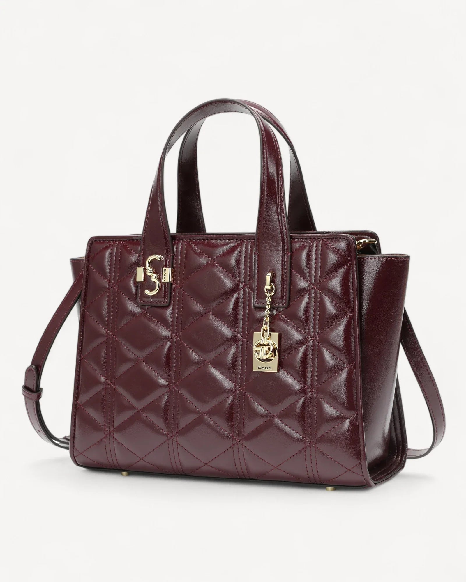 شنطة كتف جلد طبيعي بحامل لون عنابي - 1