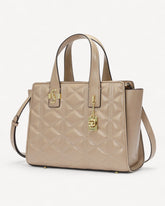 شنطة كتف جلد طبيعي بحامل لون بيج - 1