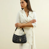 شنطة كتف جلد طبيعي بحزام قابل للتعديل لون اسود - 7