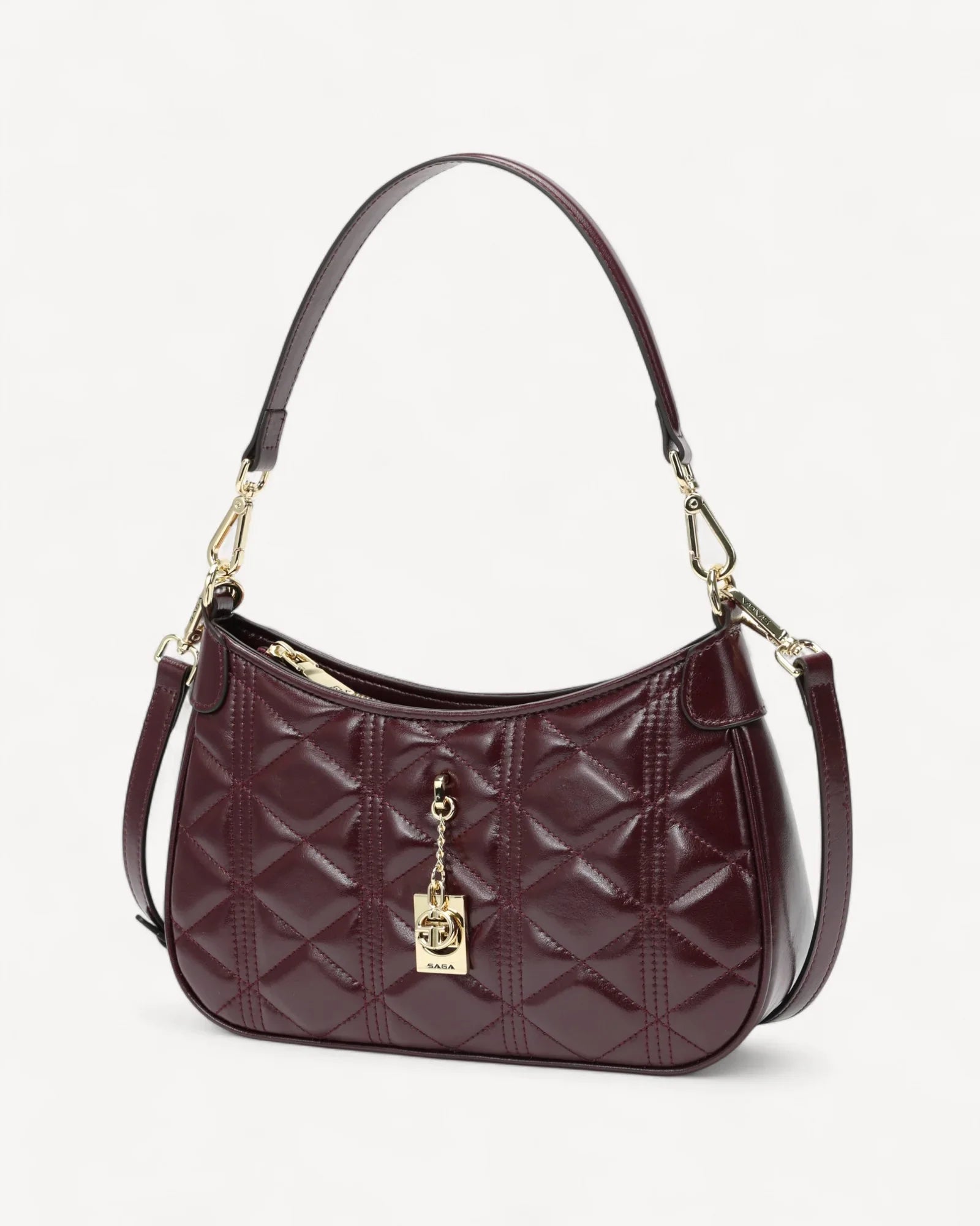 شنطة كتف جلد طبيعي بحزام قابل للتعديل لون عنابي - 1