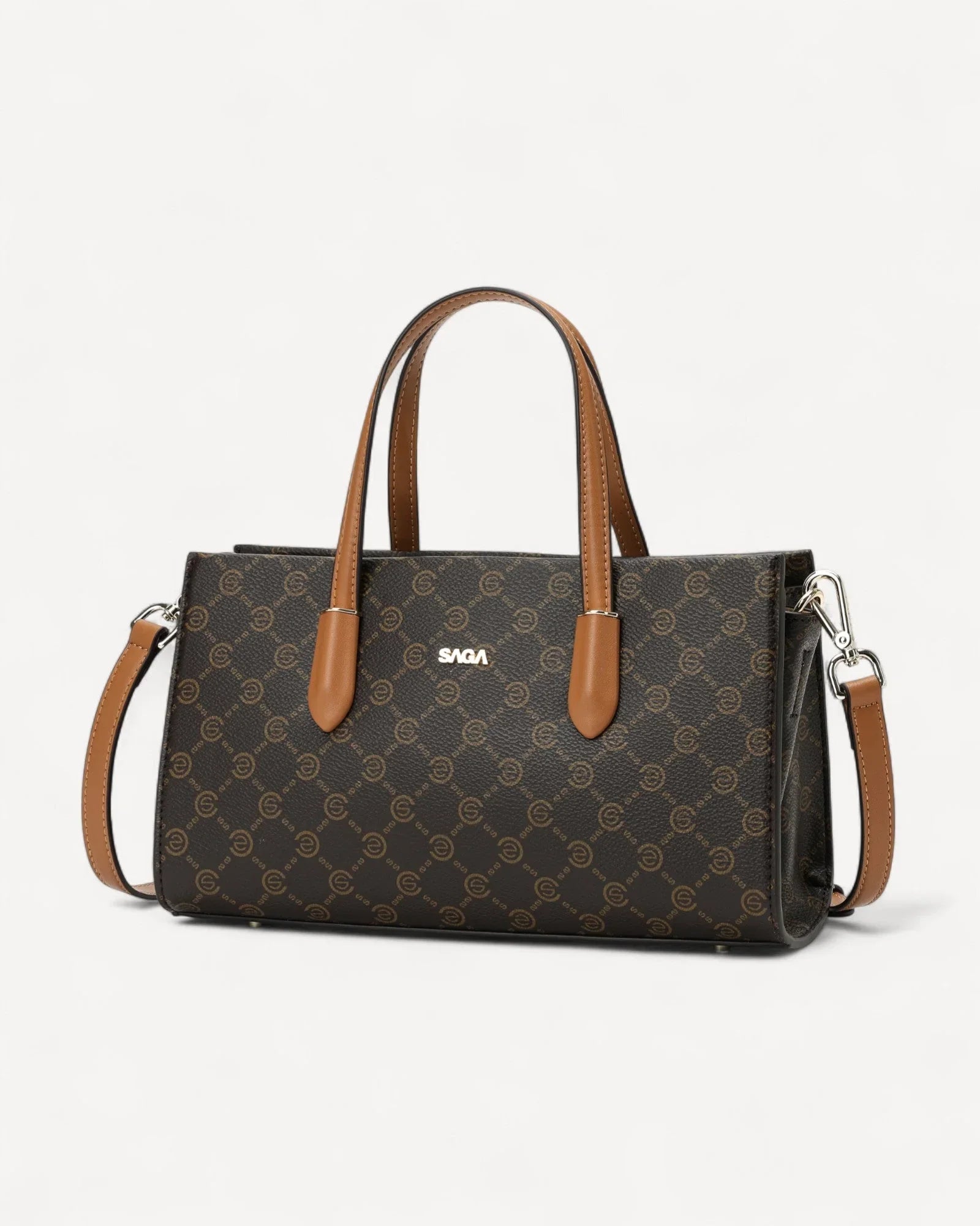 شنطة كتف مونوغرام بحامل لون بني غامق - 1