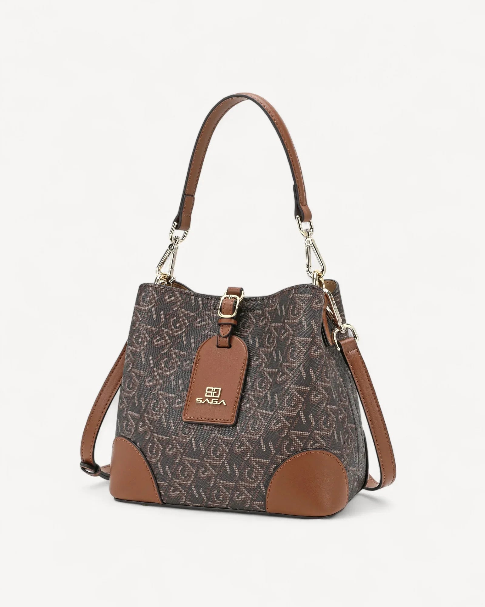 شنطة كتف بتصميم دلو لون بني غامق - 1