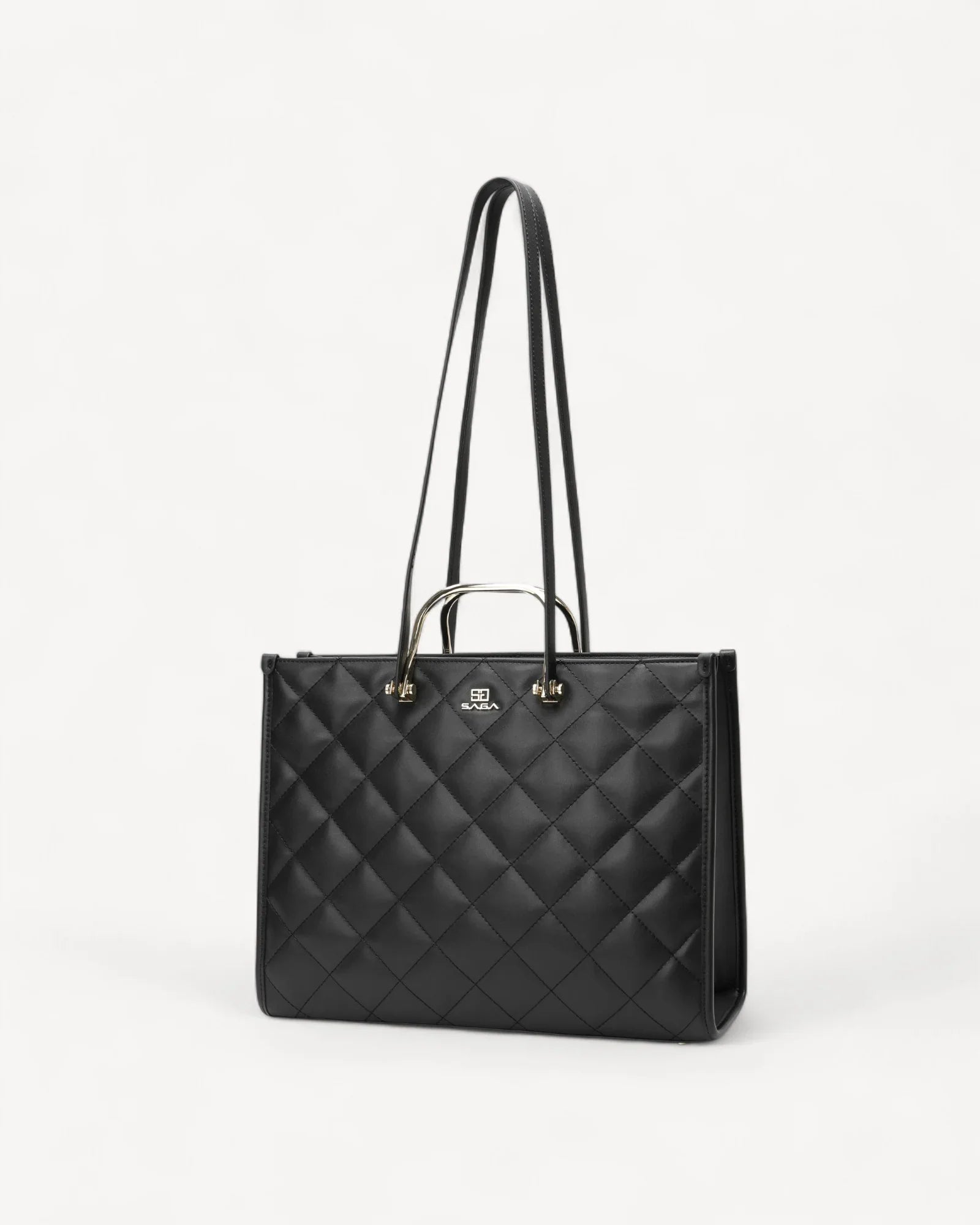 شنطة توت جلد بمقابض معدنية لون اسود - 1