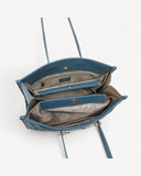 شنطة توت جلد بمقابض معدنية لون تركواز - 4