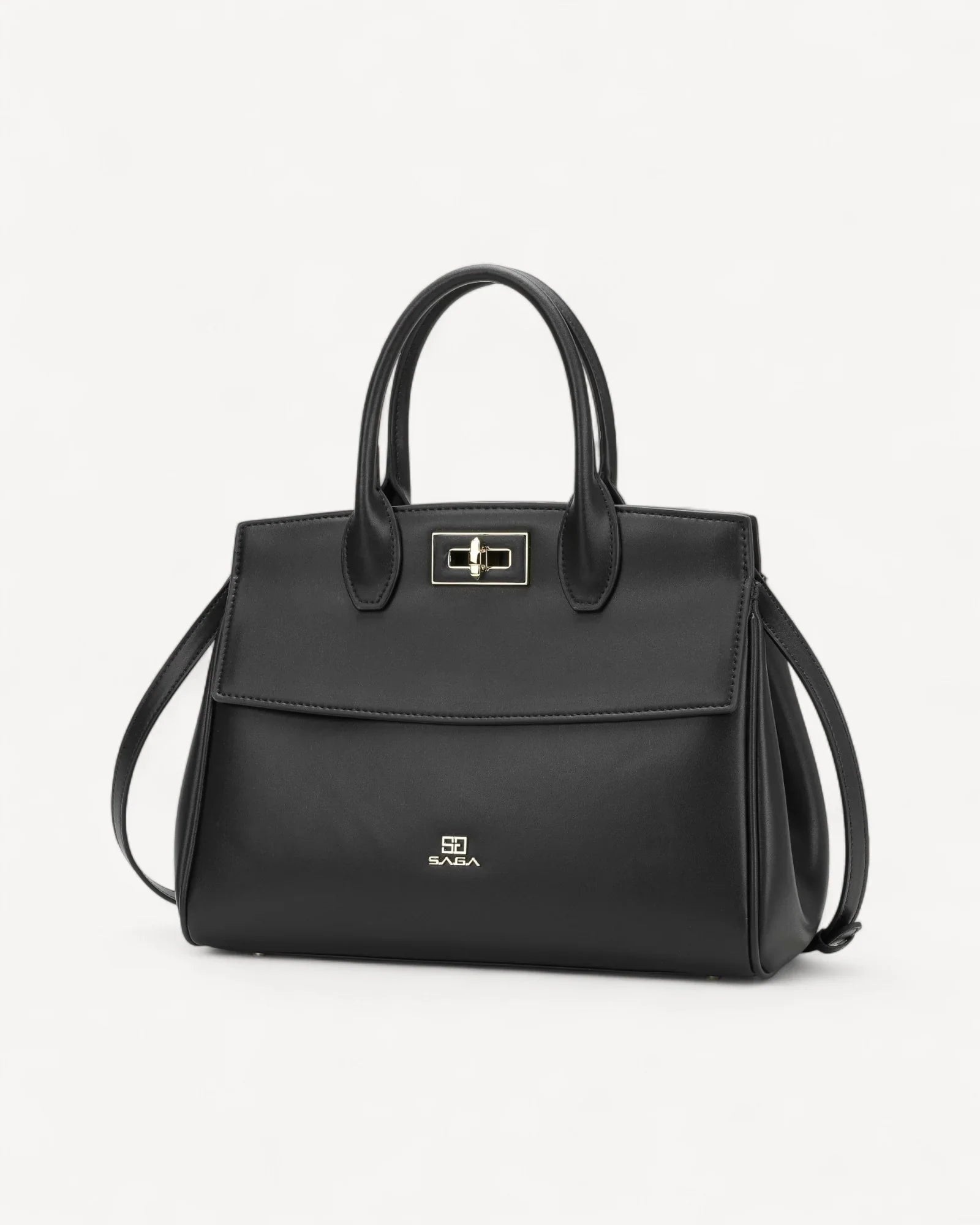 شنطة كتف جلد طبيعي بحامل قابل للتعديل لون اسود - 1