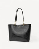 شنطة توت جلد نقشة تمساح بمقابض طويلة لون اسود - 1