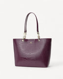 شنطة توت جلد نقشة تمساح بمقابض طويلة لون عنابي - 1