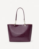 شنطة توت جلد نقشة تمساح بمقابض طويلة لون عنابي - 2