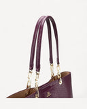 شنطة توت جلد نقشة تمساح بمقابض طويلة لون عنابي - 3